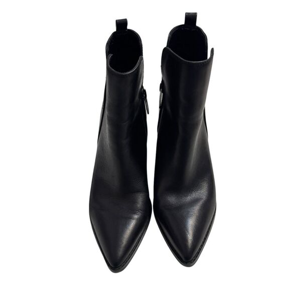 NINE WEST Women's 9 Birds Block Heel Booties Black Leather Ankle Boots Zipper - Picture 9 of 12